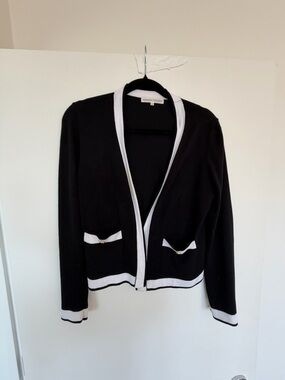 Classic Black & White Contrast Cardigan Sweater